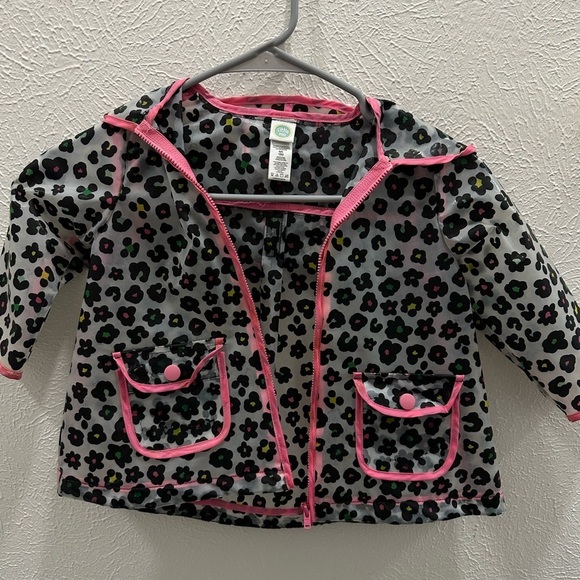 LITTLE ME | Darling Pink Trimmed Black Leopard Clear Raincoat | 18M - Picture 1 of 4
